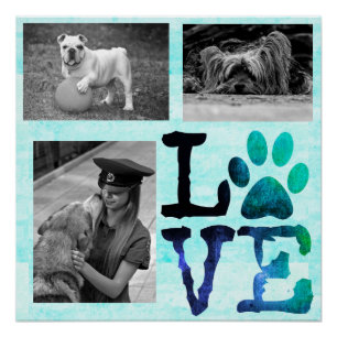 LOVE, Paw Print Poster Verde azulado Perro persona