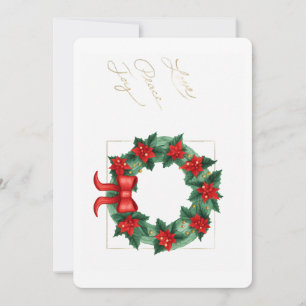 Love Peace Joy Holly Wreath Poinsettia Y Red Bow