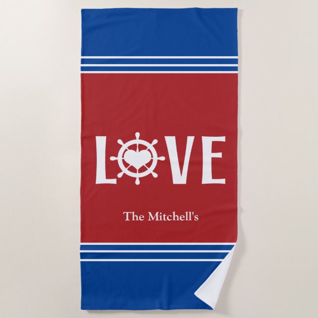 LOVE Ship Wheel Heart Beach Toalla (Anverso)
