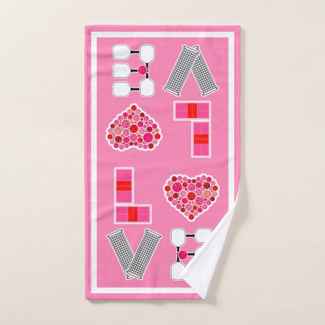 Love Spelled with Red & Pink Pickleball Equipment (Toalla de mano)