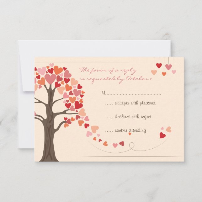 Love Tree Hearts Wedding RSVP (Anverso)