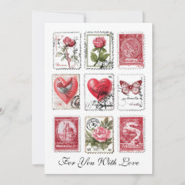 Love Valentine Postal Stamps Ephemera Collage Art