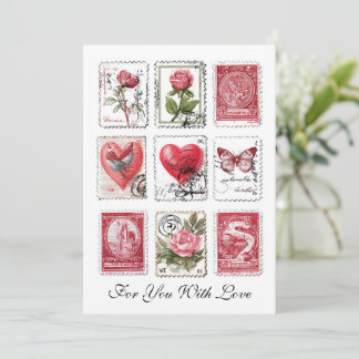 Love Valentine Postal Stamps Ephemera Collage Art