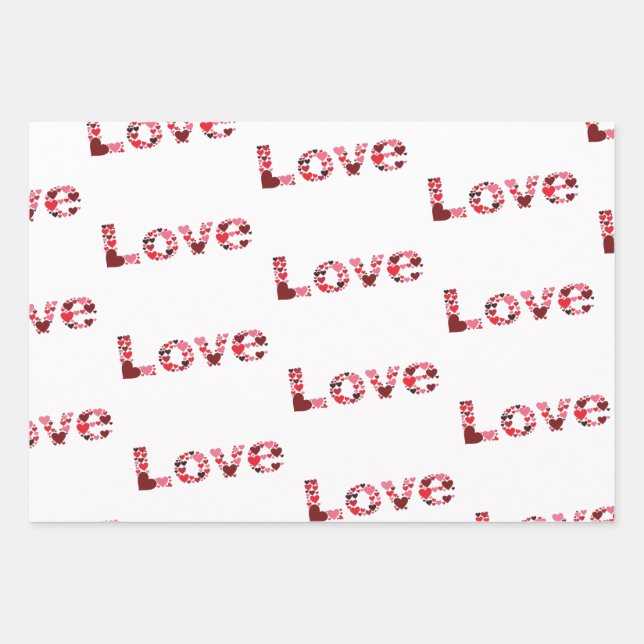 LOVE Wrapee Papel conjunto plano de hojas de 3 (Anverso)
