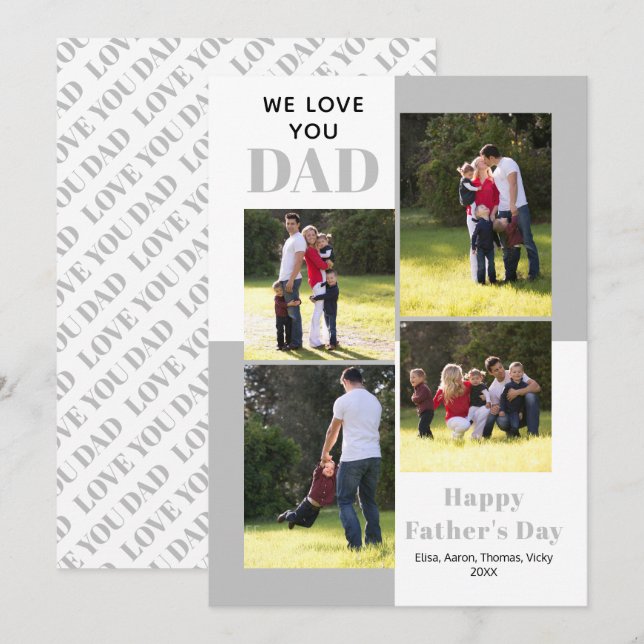 Love You Dad cuatro fotos gris de la tarjeta del D (Anverso / Reverso)