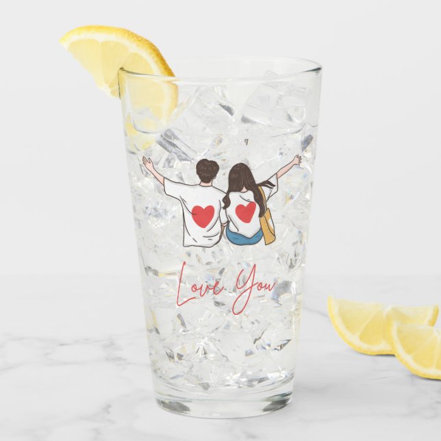 Love You Illustrated Romantic Glass Cup (Anverso (hielo))