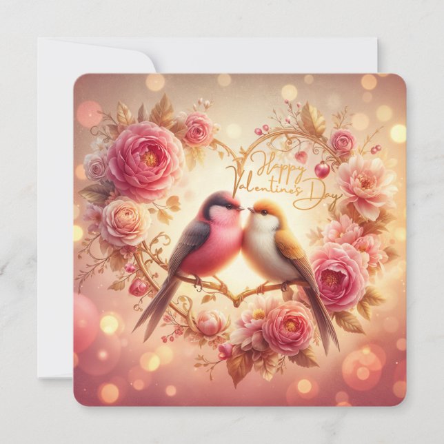 Lovebirds en Bloom - Tarjeta de El día de San Vale (Anverso)