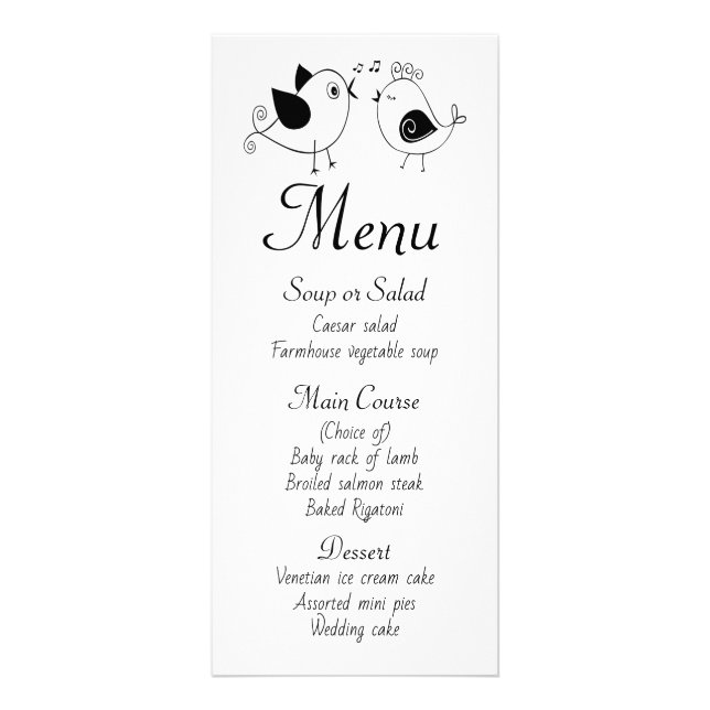 Lovebirds Wedding Party Menu Black Bridal Shower (Frente)