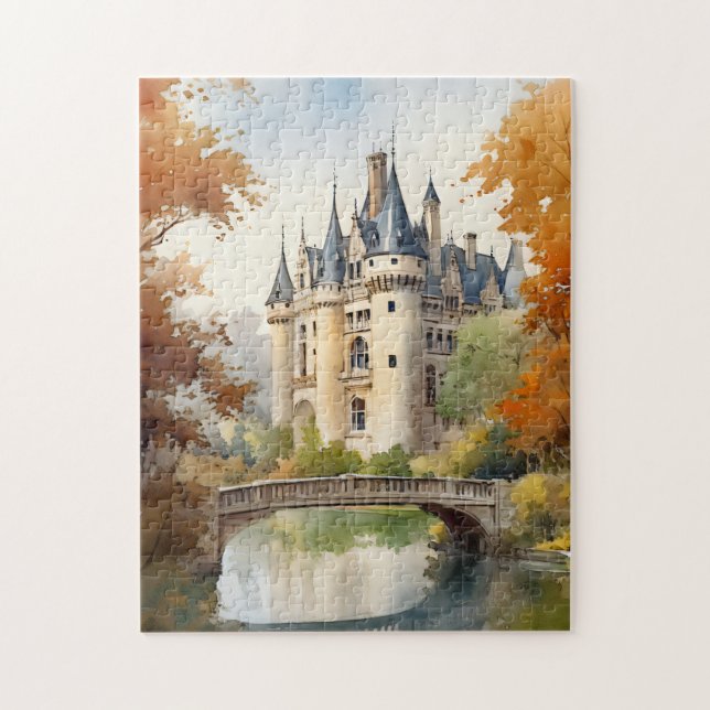 Lovely French Castle Watercolor Puzzle (Vertical)