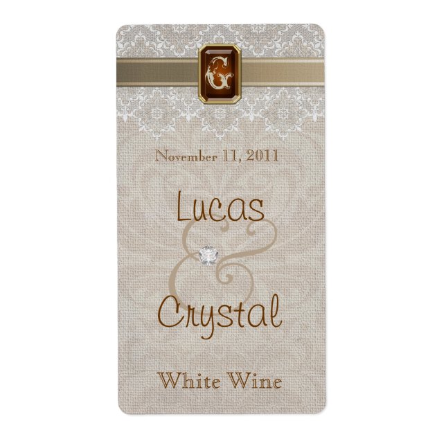 Lovely Lace & Burlap Moda Boda Sello de vino (Frente)