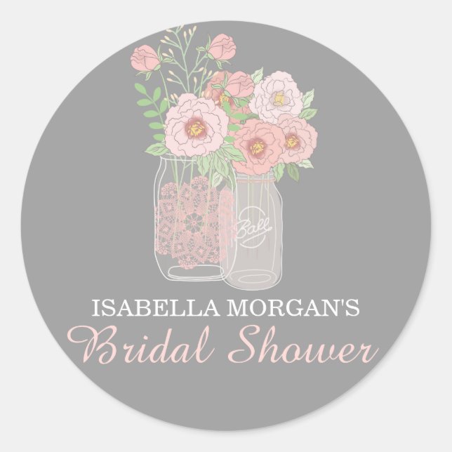 Lovely Peonies Mason Jar Bridal Shower Pegatina (Anverso)