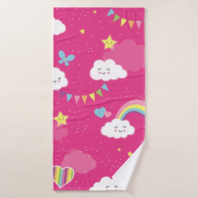 Lovely Pink Rainbow Sky repeating pattern. A seaml (Toalla de baño)