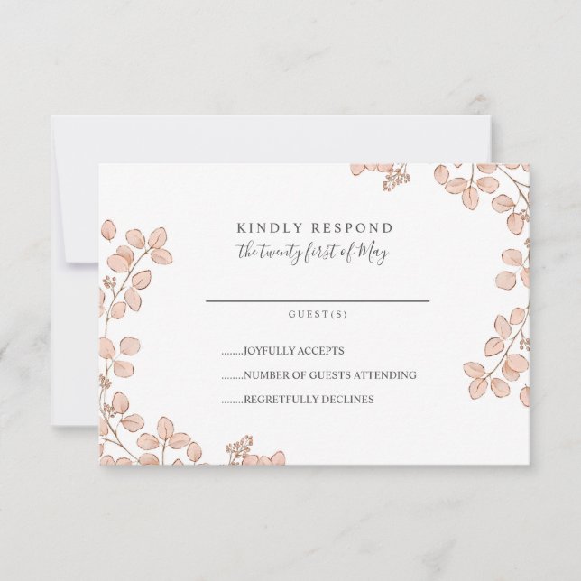 Lovely Tiny hojas rosadas Boda Whimsical RSVP (Anverso)