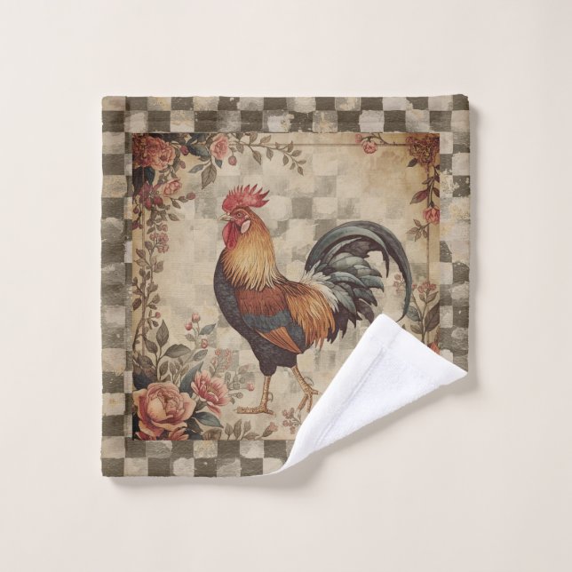 Lovely Vintage Rooster and Flowers Pattern  (Toallita)