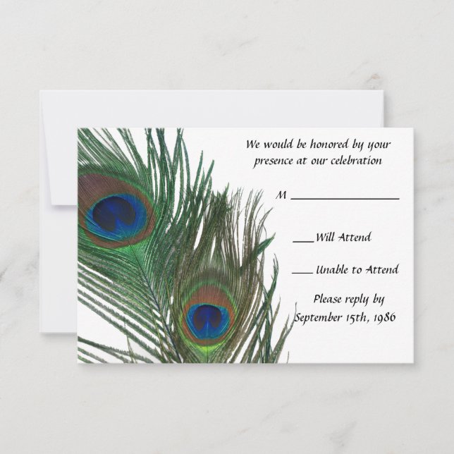 Lovely White Peacock RSVP de Boda (Anverso)