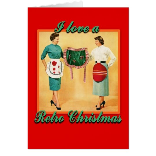 LoveRetroChristmasLadiesAprons-GreetingCard Tarjeta De Felicitación