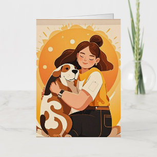 Lovita niña y perro se abrazan