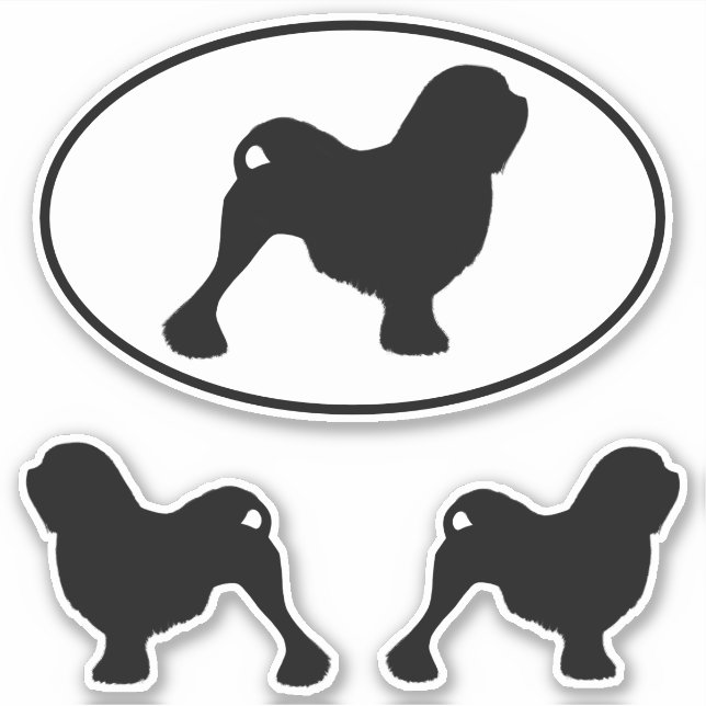 Lowchen Silhouettes Perro Raza Vinyl Pegatina Set (Anverso)