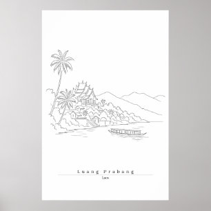 Luang Prabang Laos Arte de Línea Minimalista