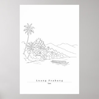 Luang Prabang Laos Arte de Línea Minimalista