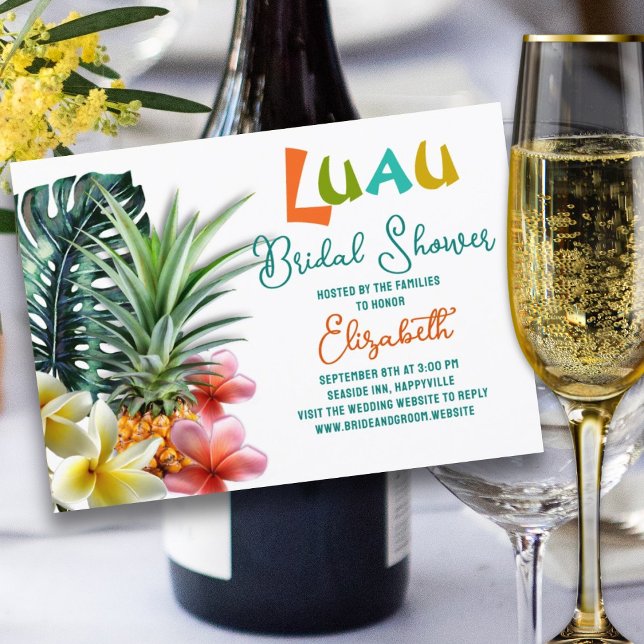 Luau Bridal Shower Pineapples Invitación Plumeria (Subido por el creador)