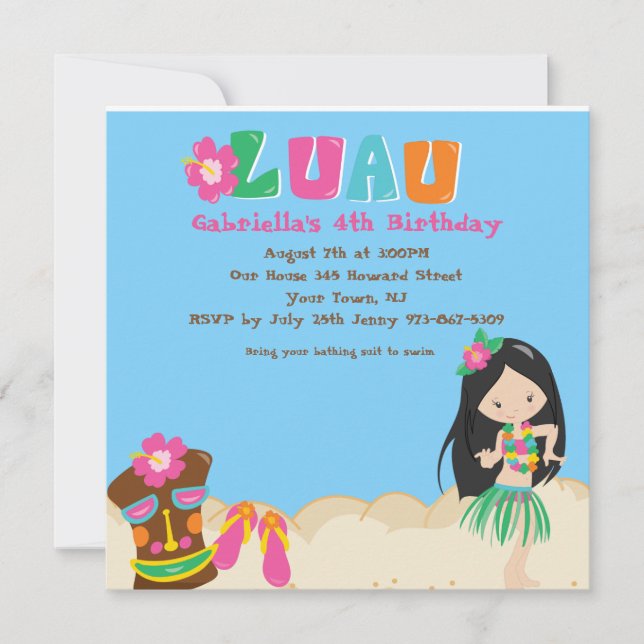 Luau con Chica y la invitación de cumpleaños de la (Anverso)