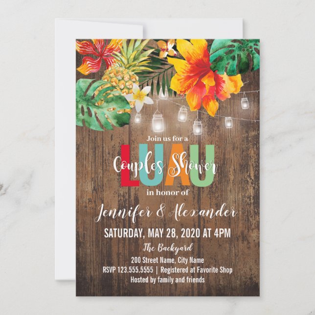 Luau Couples Invitación a la ducha (Anverso)