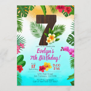 Luau Cumpleaños, Invitación Fiesta Luau 7 cumpleañ
