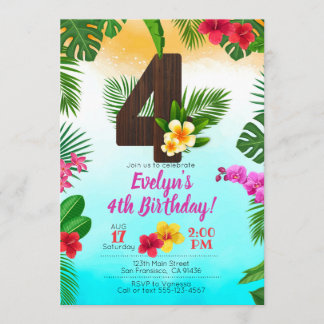 Luau Cumpleaños, Invitación Fiesta Luau Cuarto Cum