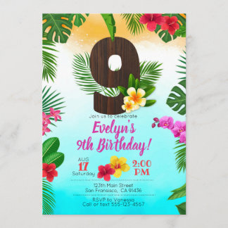 Luau Cumpleaños, Invitación Fiesta Luau Novena Cum
