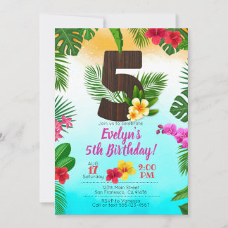 Luau Cumpleaños, Invitación Fiesta Luau Quinto Cum