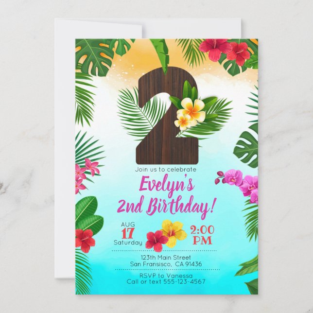 Luau Cumpleaños, Invitación Fiesta Luau Segundo cu (Anverso)