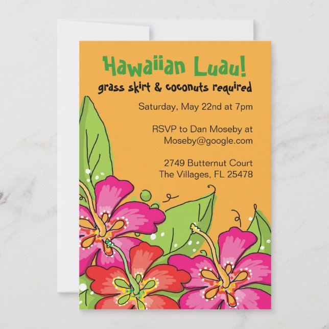 ¡Luau hawaiano! Invitaciones (Anverso)