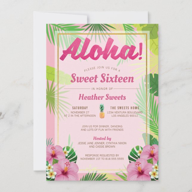 Luau Sweet Dieciséis Invitaciones (Anverso)