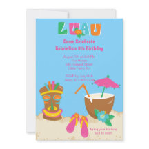 Luau Tiki en la invitación de cumpleaños de la pla