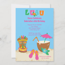 Luau Tiki en la invitación de cumpleaños de la pla