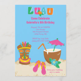 Luau Tiki en la invitación de cumpleaños de la pla