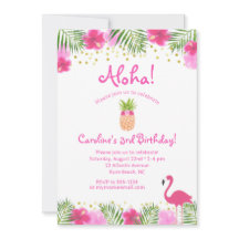 Luau Tropical Chica Floral Invitación a tercer cum
