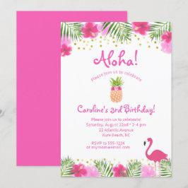 Luau Tropical Chica Floral Invitación a tercer cum