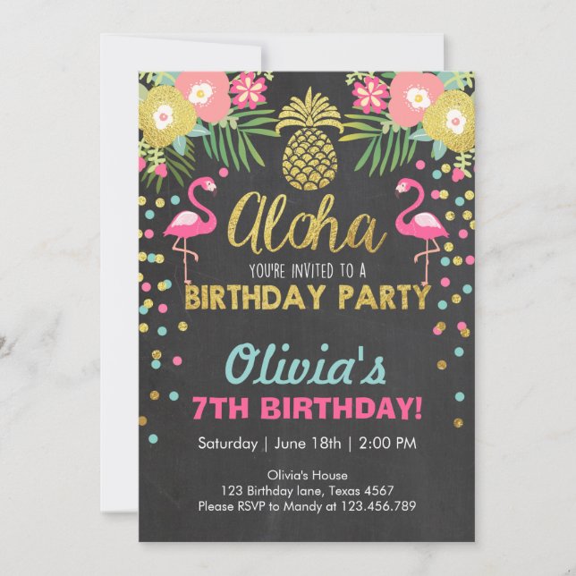 Luau tropical del cumpleaños de la invitación del (Anverso)