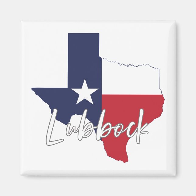 Lubbock, imán del mapa de la bandera de Texas (Frente)