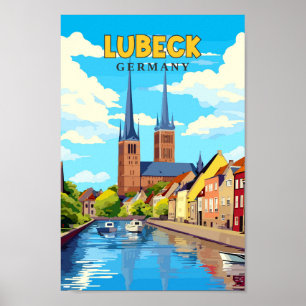 Lubeck Alemania Viaje Arte Ilustracion Vintage