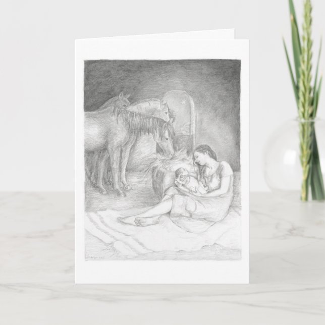 Lucas 2:7 - Tarjeta de Navidad de María y Jesús (Anverso)