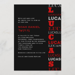 Lucas Guay Modern Bar Mitzvah Invitación Red Black