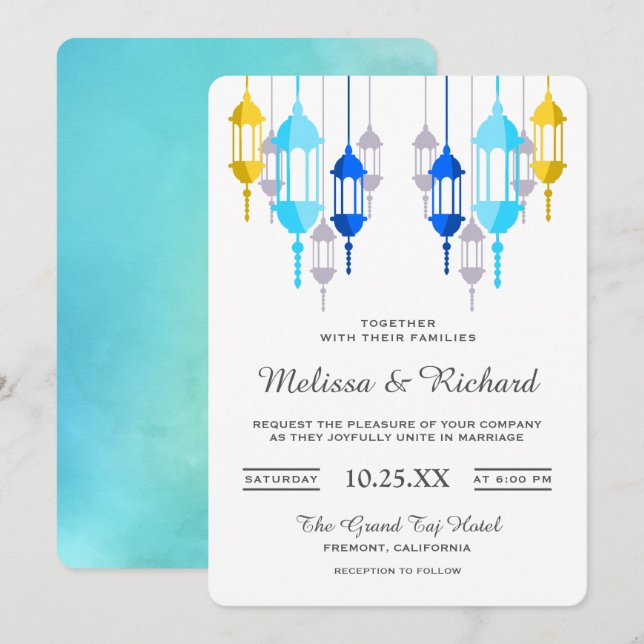 Luces Árabes Modernas Colgantes Invitación de Boda (Anverso / Reverso)