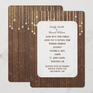 Luces bodas Sobre Invitación A La Madera De Barn