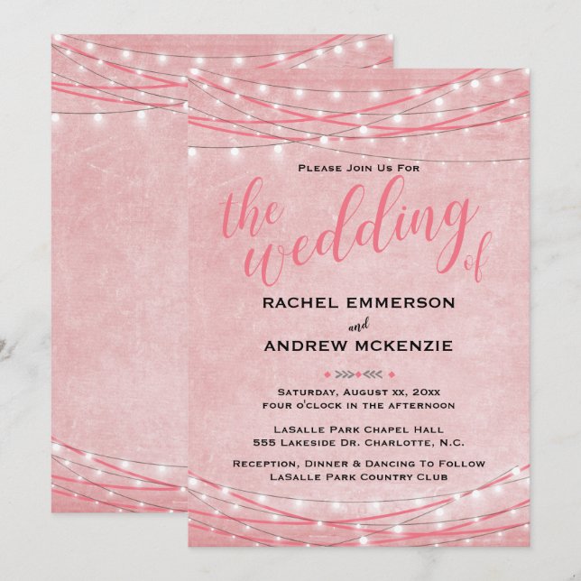 Luces brillantes - Invitación a la boda - Tonos ro (Anverso / Reverso)