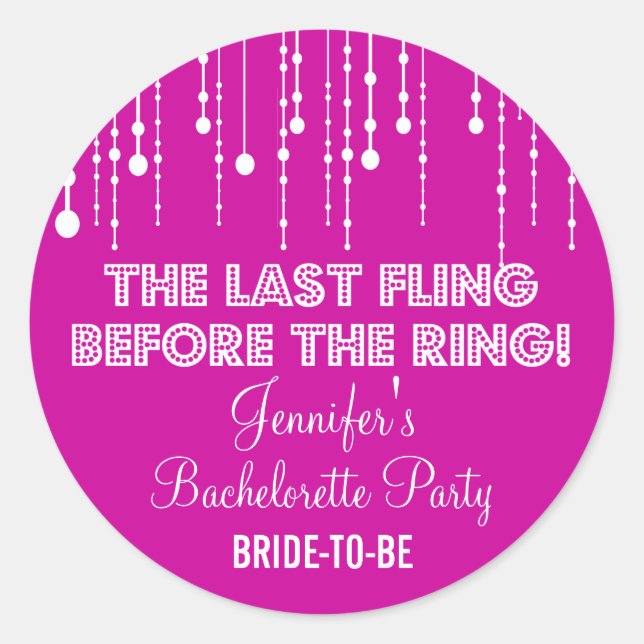 Luces colgantes Bachelorette Party Round Pegatina (Anverso)