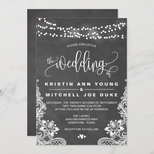 Luces colgantes de charla e invitación a la boda d (Anverso / Reverso)