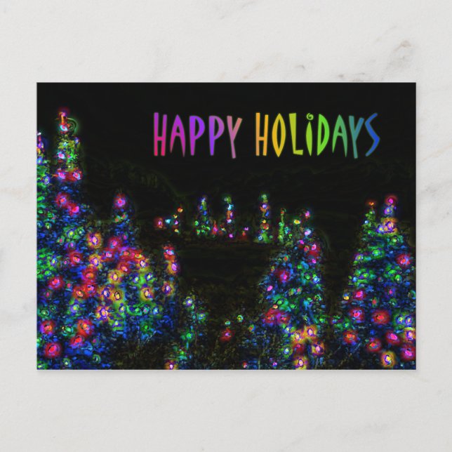 Luces de árbol de Felices Fiestas tarjeta postal (Anverso)